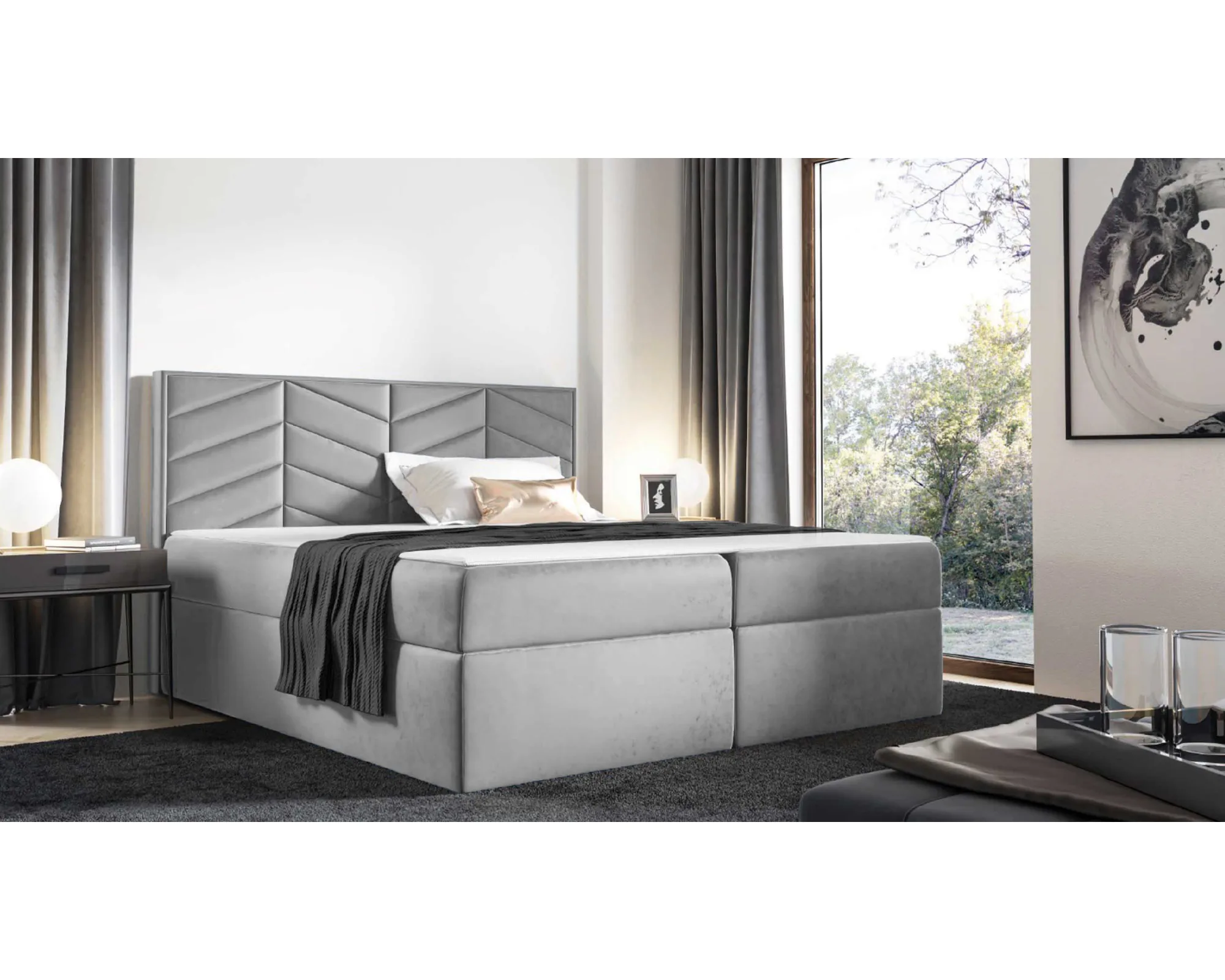 ST6 Boxspring ágy világosszürke színben