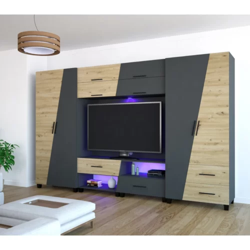 onix szekrénysor artisan tölgy - matt sötétszürke színben , led világítással amely opcionálisan kérhető a bútordarabhoz. A darab 340 cm-es méretben kapható!