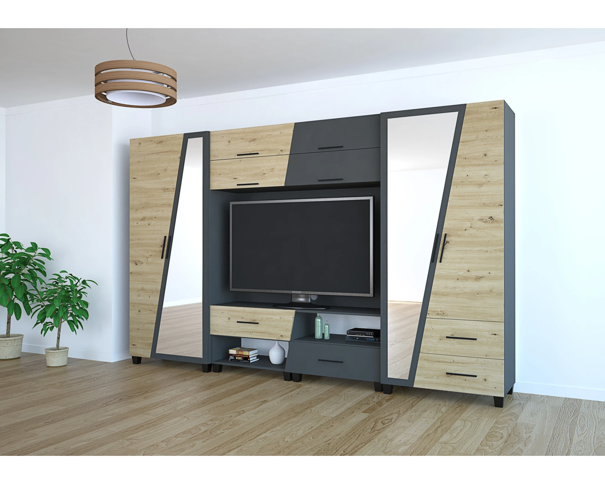 onix szekrénysor artisan tölgy – matt sötétszürke színben tükörrel onix szekrénysor artisan tölgy – matt sötétszürke színben tükörrel