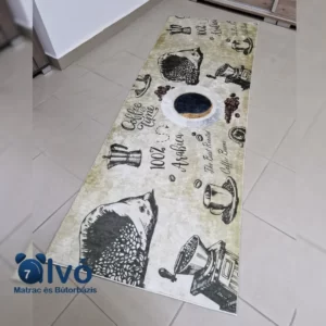 Mosható konyhai szőnyeg arabica kávés 70x200 cm-es méretben. Zöldes barnás színekben pompázó darab, puha tapintás.