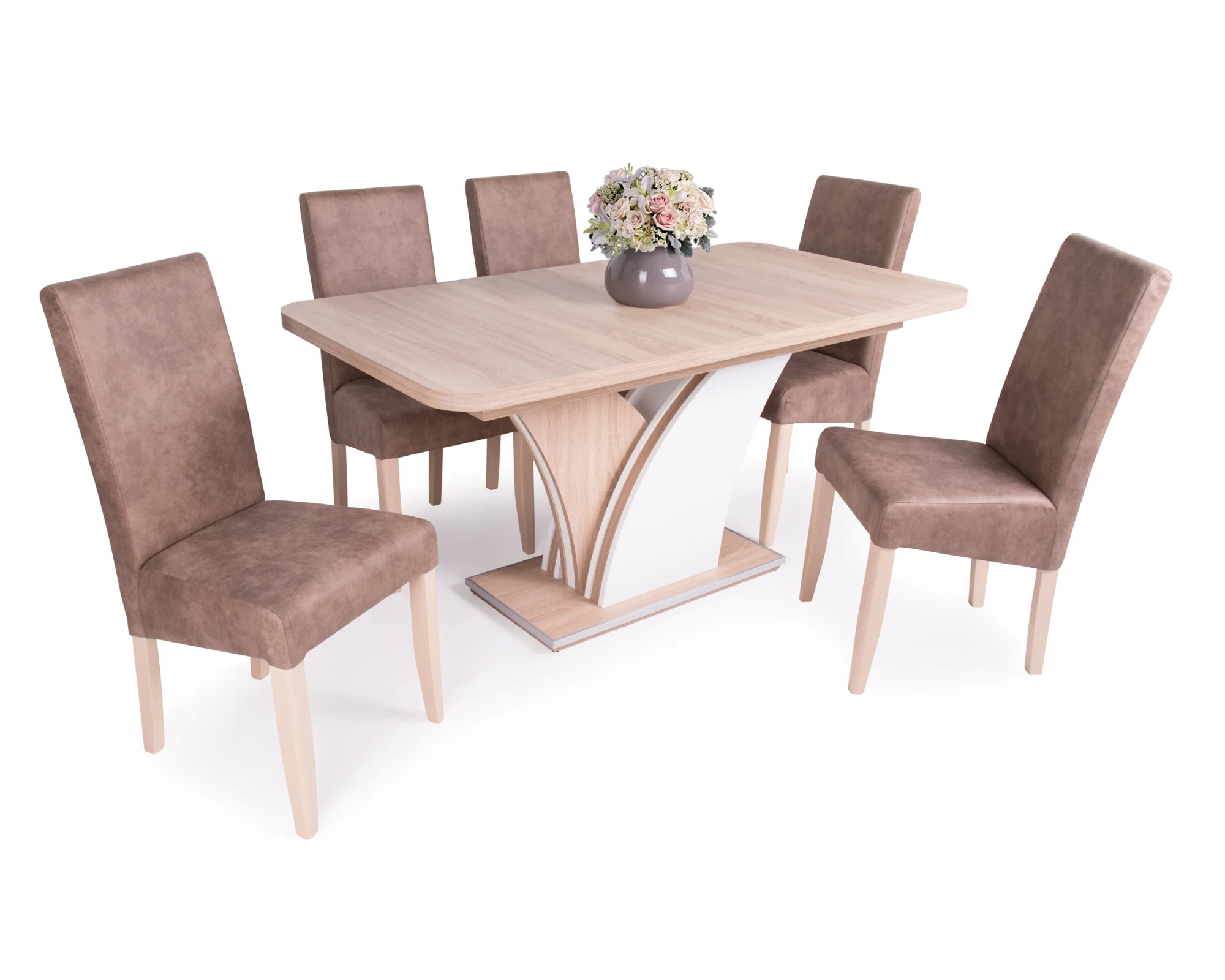 enzo asztal sonoma tölgy fehér berta elegant székkel enzo asztal sonoma tölgy fehér berta elegant székkel