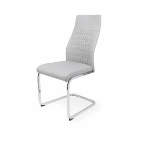 Levante szék szövet kárpittal, krómozott fém lábakkal. Modern stílusú, igazán stabil ülőalkalmatosság. Ez a szék világosszürke színű.