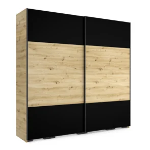 Malibu gardrób bútorlapos változatban, tolóajtós kivitelben. Két ajtaja szintén 8 panelből áll, melynek színei egyenként variálhatóak. 7 féle méretben érhető el. A képen látható gardrób artisan tölgy és matt fekete színű.