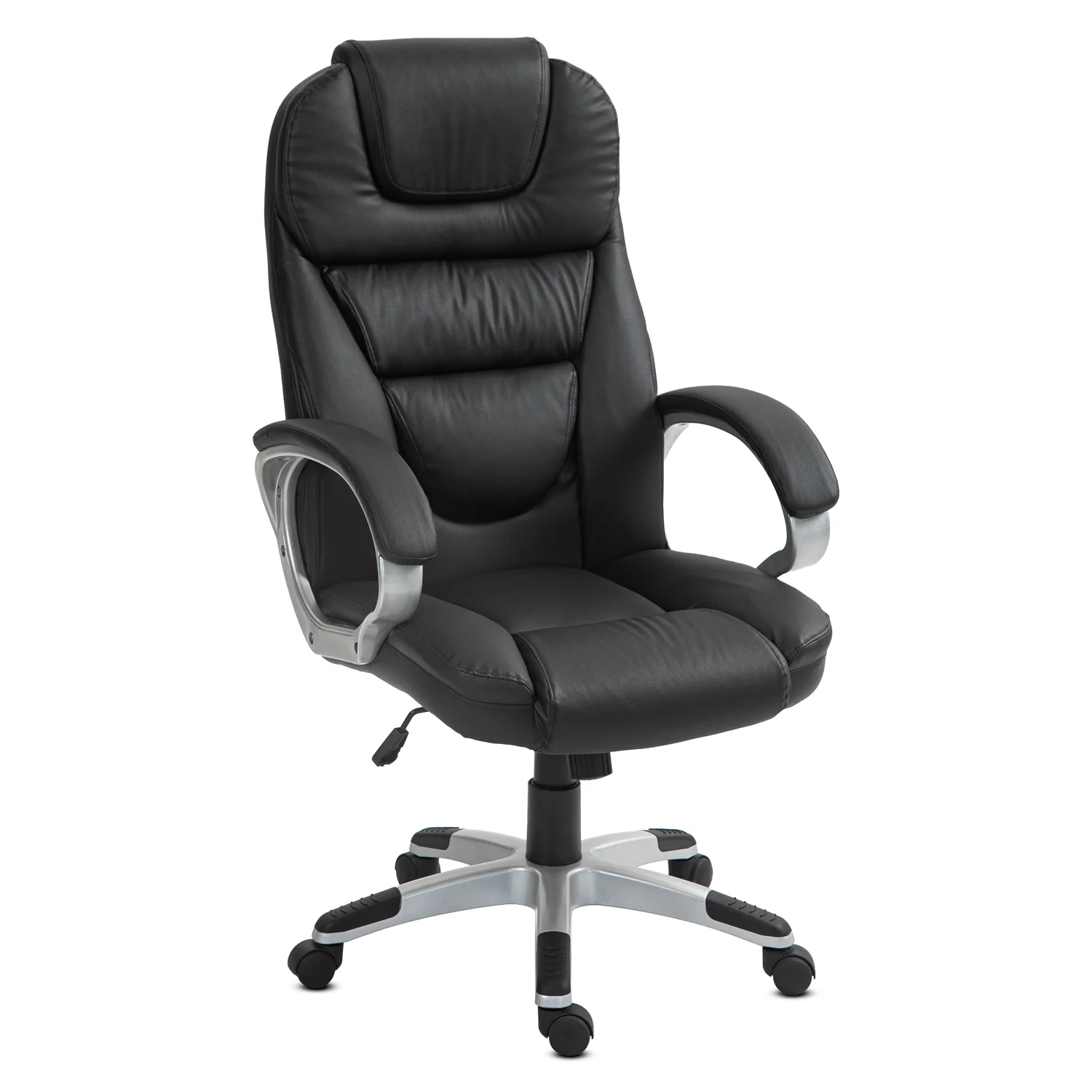 Főnöki irodai szék, fekete színben. Ergonomikus, gerinchez illeszkedő kialakítása miatt valódi kényelmet biztosít! A szék hintafunkcióval rendelkezik! A forgószék 120 kg-ig terhelhető!
