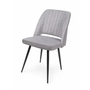 Az Odett szék, modern és elegáns megjelenésű darab. Fekete lábak és szövet - velúr kárpit, amely 3 letisztult színben érhető el. Ez a szék szürke színű.