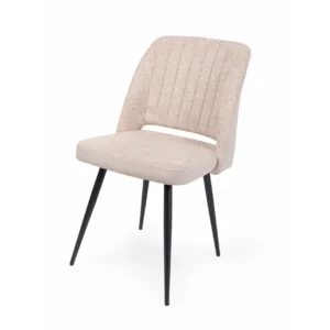 Az Odett szék, modern és elegáns megjelenésű darab. Fekete lábak és szövet - velúr kárpit, amely 3 letisztult színben érhető el. Ez a szék világosbarna színű.