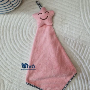 Plüss, csillagos mintás fejrésszel rendelkező gyermek kéztörlők. Extra puhaság és kiváló nedvszívás. Anyaga: 100% pamut. A képen látható darab rózsaszín színű.