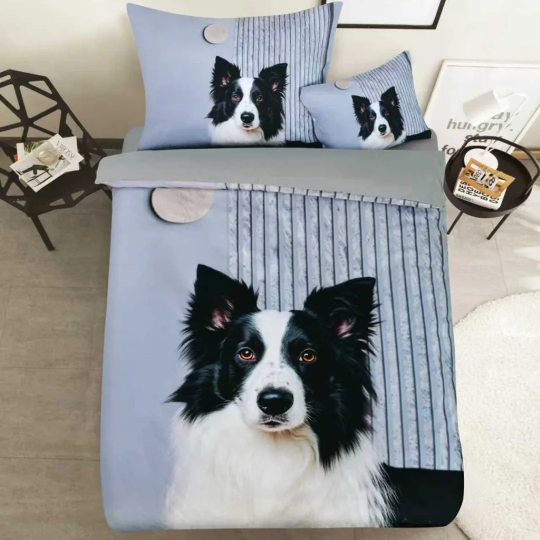 3D Border collie kutyás ágyneműhuzat garnitúra. Minőségi pamutból készült darab, menő állatos mintával.