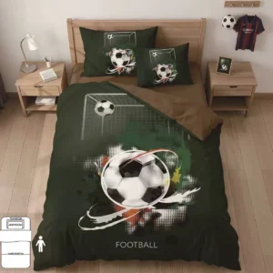 Zöld színű, 3D focilabda mintás pamut ágyneműhuzat.